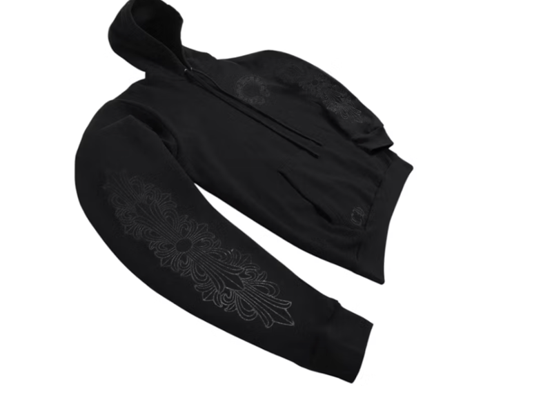 Chrome Hearts Black Pullover Horseshoe Floral Hoodie