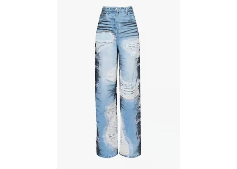 Who Decides War Noir Strip Distressed Stright Leg Mid Rise Jeans