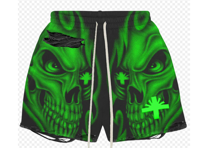 Vertabrae Skull Storm Distressed Shorts Green