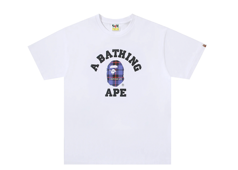 BAPE Logo Check College Tee White/Blue