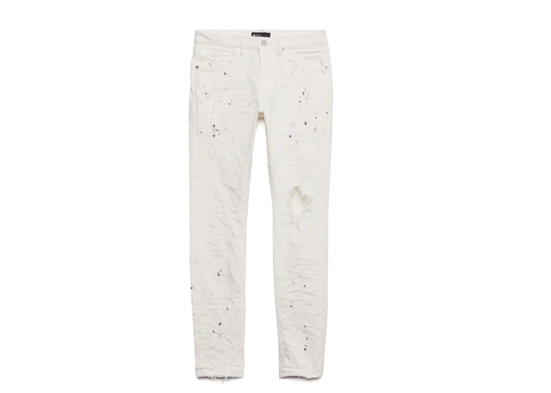 PURPLE BRAND Optic White Paint Blowout Jeans