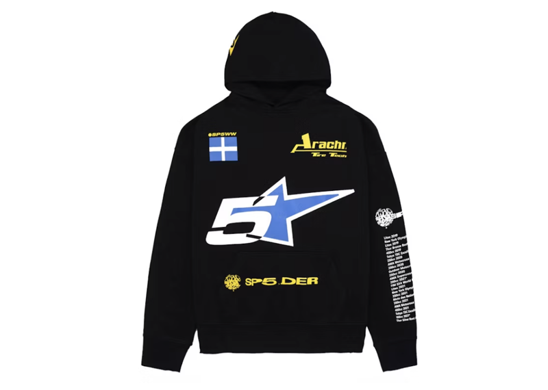 Sp5der Pit Crew Oversized Hoodie Black