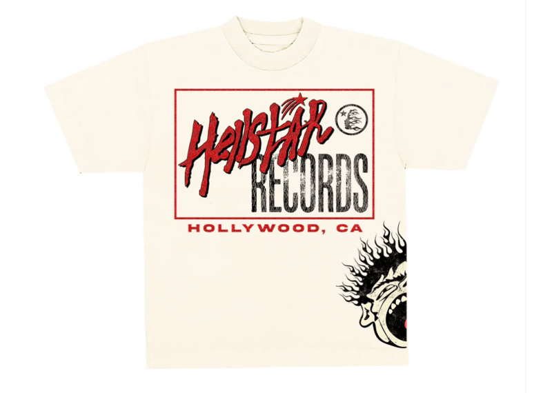 Hellstar Studios Records Short Sleeve Tee Shirt Cream