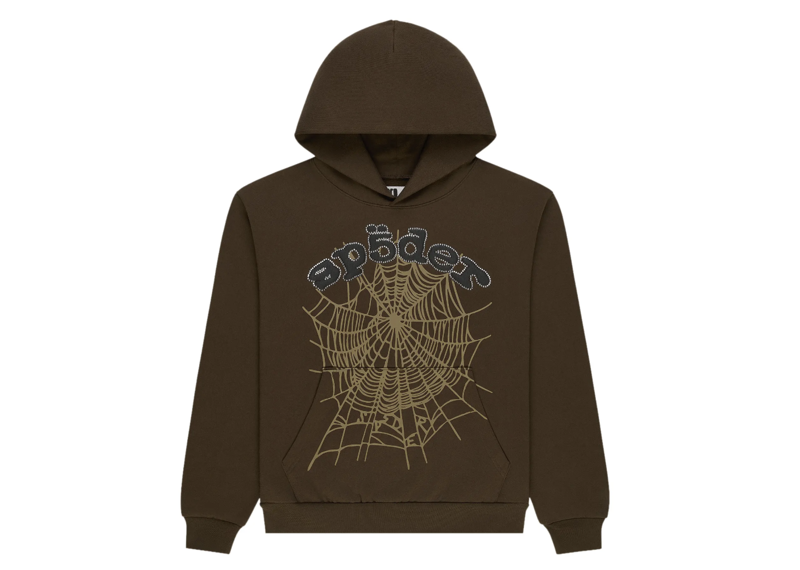Sp5der Og Web Rhinestone Hoodie Brown