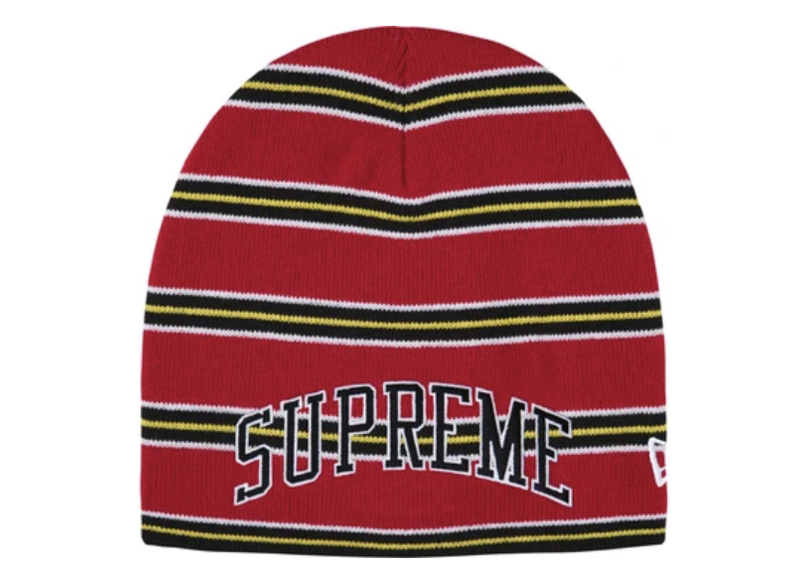 Supreme New Era Stripe Beanie Red