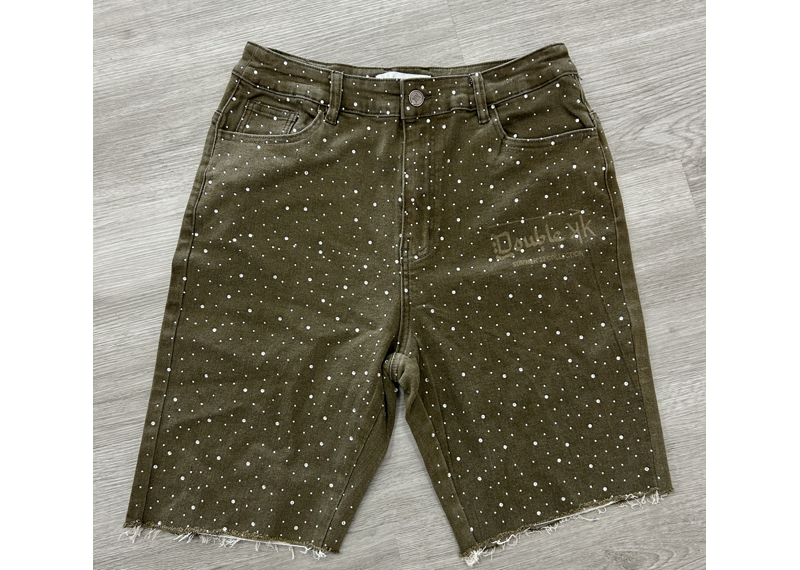 DOUBLE K RHINESTONE SHORTS OLIVE