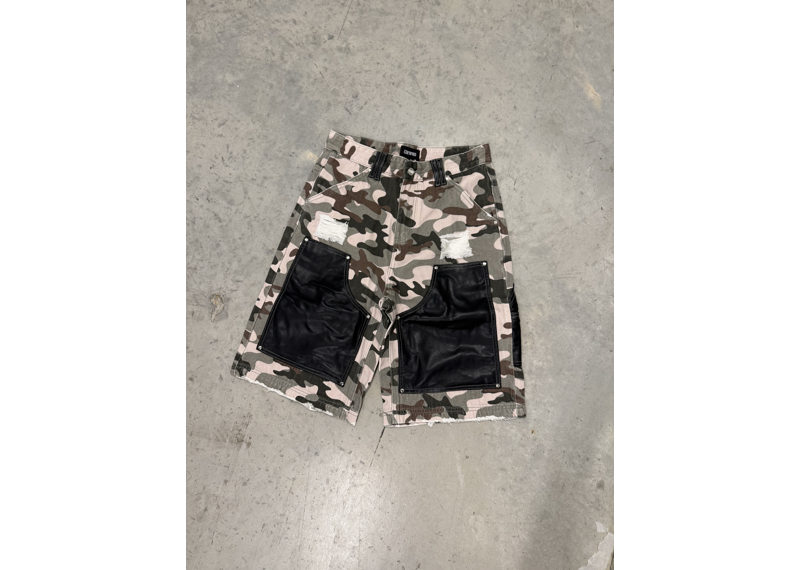 Certified Camo Leather Denim Shorts