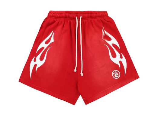 Hellstar Flame Shorts Red White
