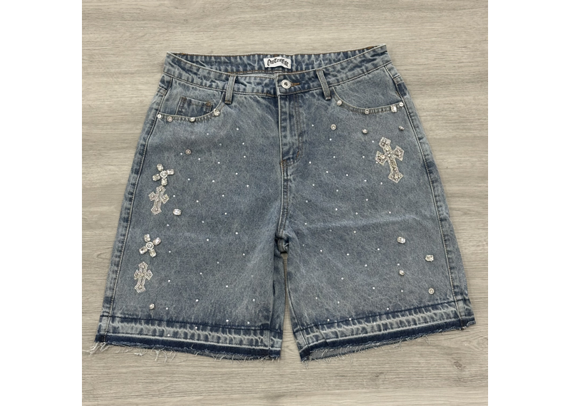 Our True Fate Rhinestone Jean Shorts Blue