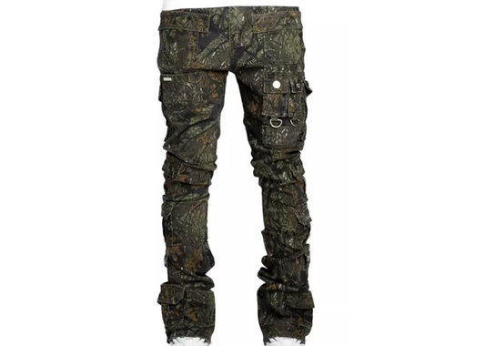 Guapi Mens Starry Tactical Stacked Denim Jeans - Camo