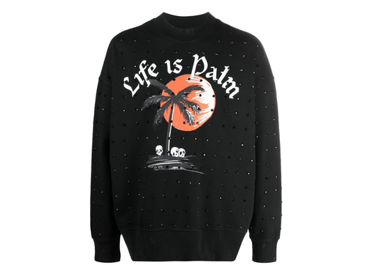 Palm Angels Graphic-Print Crystal-Embellished Sweatshirt