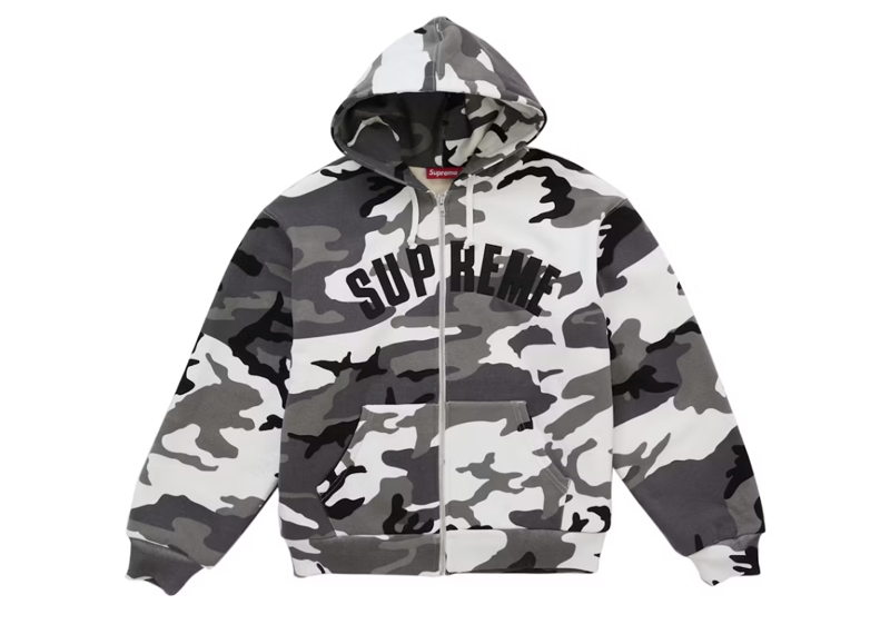 Supreme Arc Thermal Lined Zip Up Hooded Sweatshirt - snow camo