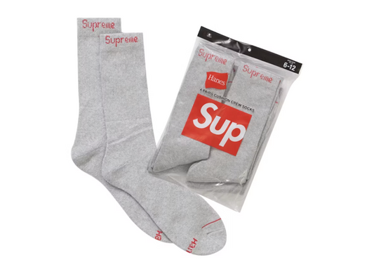 Supreme Hanes Crew Socks (4 Pack) Heather Grey