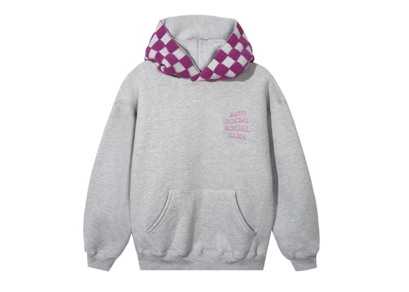 Anti Social Social Club Checkered Flag Hoodie Grey/Pink