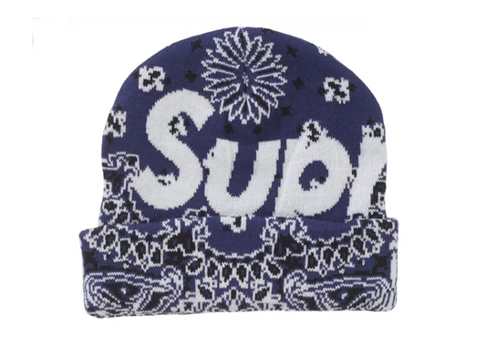 Supreme Bandana Big Logo Beanie Blue