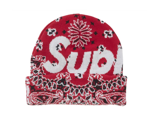 Supreme Bandana Big Logo Beanie Red