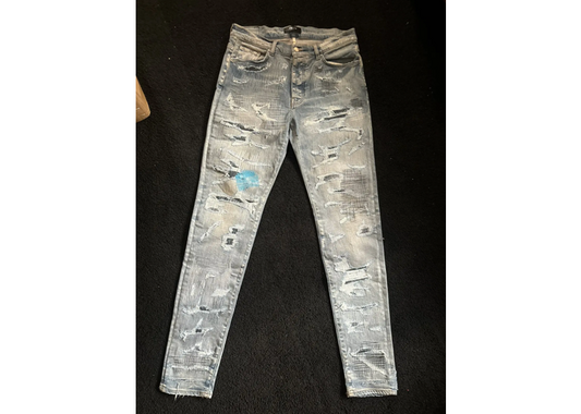 Amiri Distressed Skinny Jeans Blue