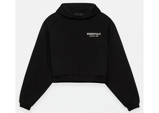 Fear of God Essentials Womens Black Fleece Cropped Hoodie