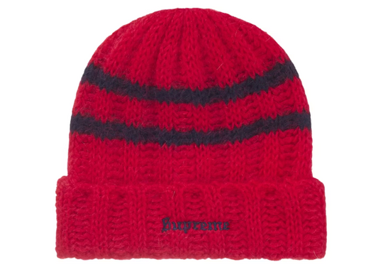 Supreme Brushed Stripe Beanie Red