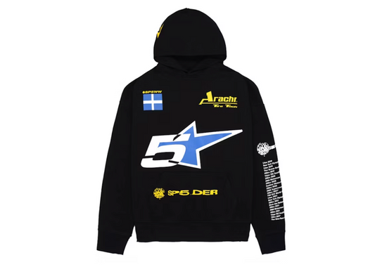 Sp5der Pit Crew Oversized Hoodie Black