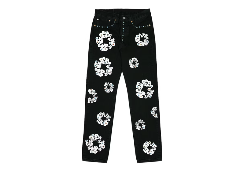 Denim Tears x Levis 501 Cotton Rhinestone Wreath Jeans Black