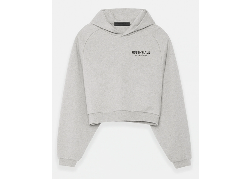 Womens Light Heather Grey Fleece Cropped Hoodie