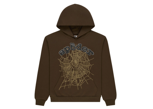 Sp5der Og Web Rhinestone Hoodie Brown