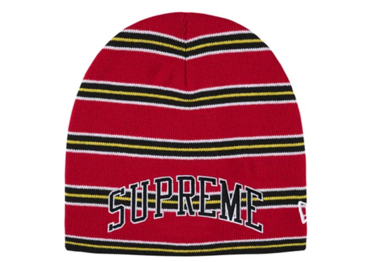Supreme New Era Stripe Beanie Red