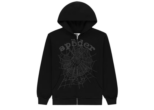 Sp5der OG Web V2 Phantom Zip Up Hoodie Black