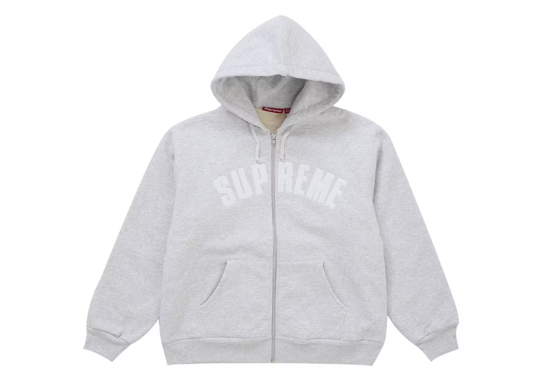 Supreme Arc Thermal Lined Zip Up Hooded Sweatshirt - ash gray