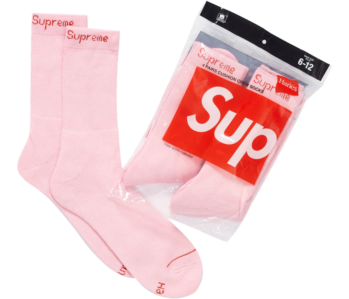 Supreme Hanes Crew Socks (4 Pack) Pink