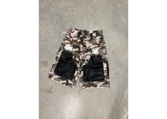 Certified Camo Leather Denim Shorts