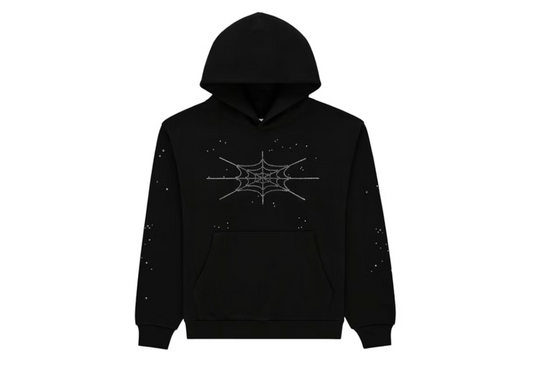 Sp5der Rhinestone Silk Hoodie Black