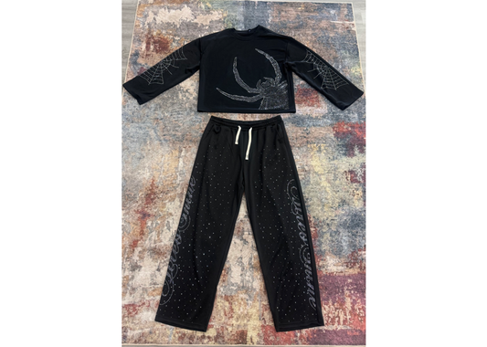 Romwe Rhinestone Spider Sweatsuit (Black)